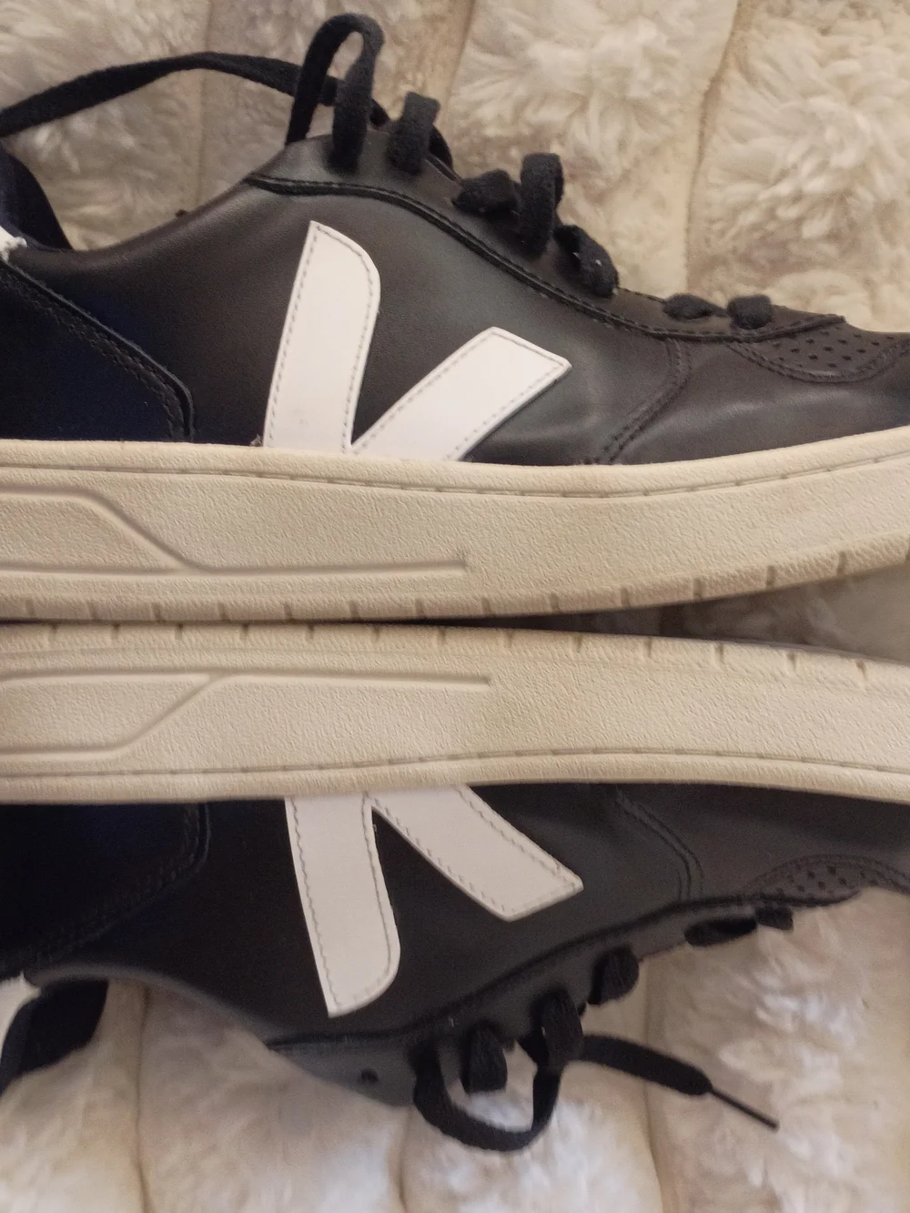 Veja Black and White V-10 Leather Sneakers